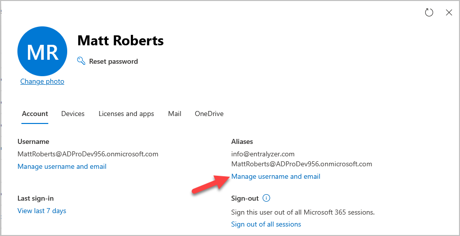 Manage username and email