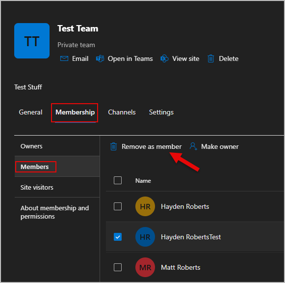 select remove user from group