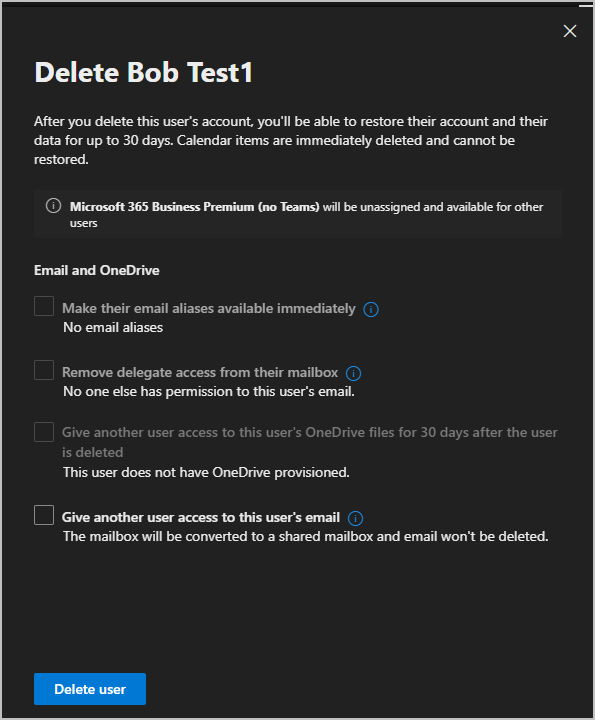 select delete options