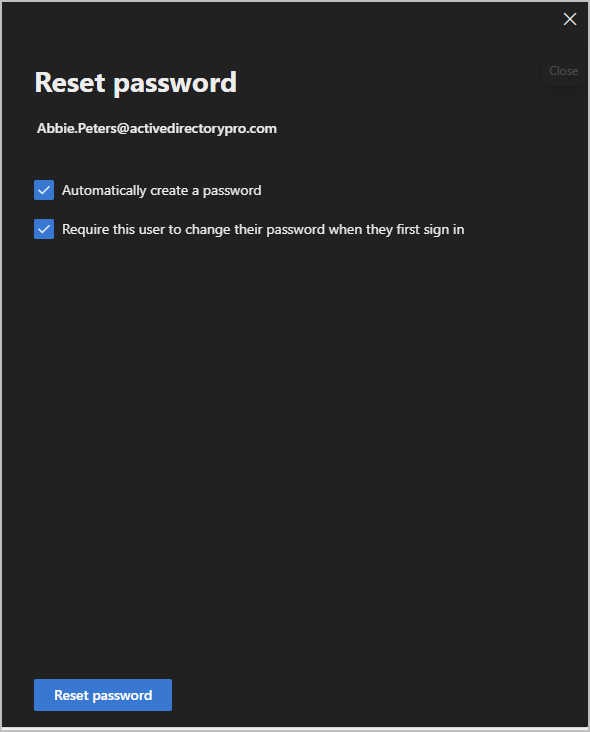 Reset Password options
