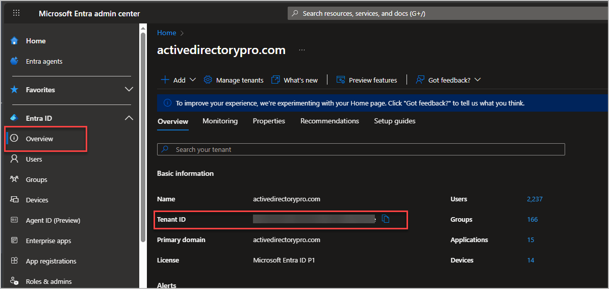 find tenant id admin center