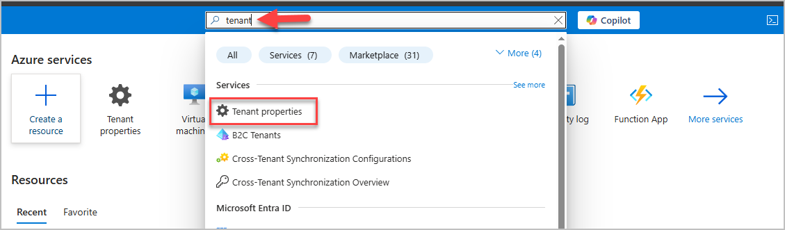 search azure portal tenant