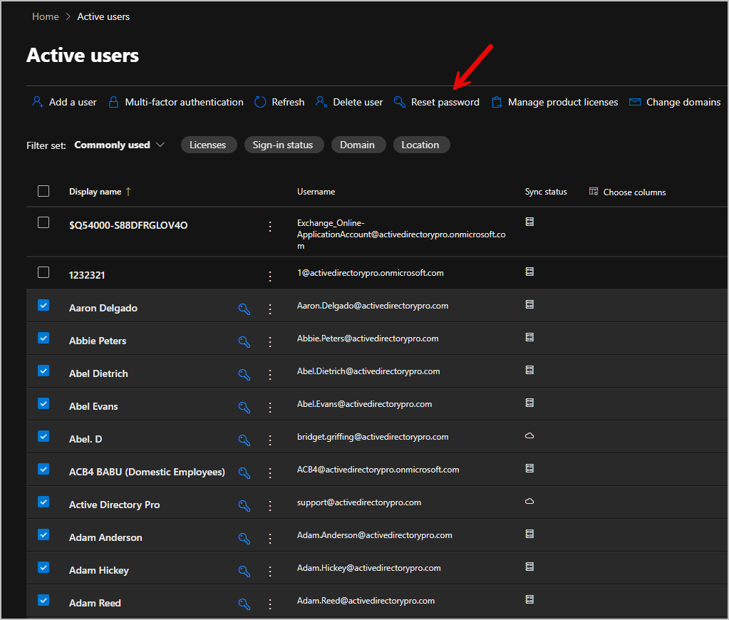 select reset password
