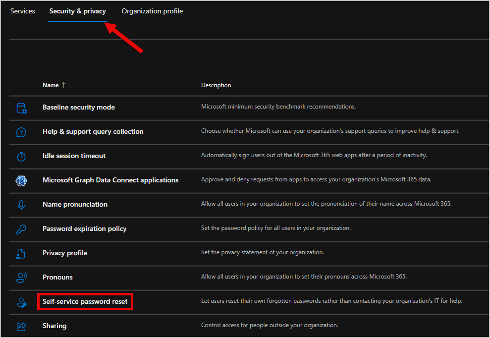 select service password reset