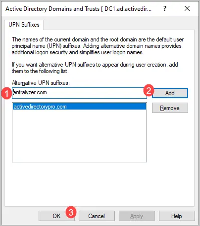 enter upn suffix name