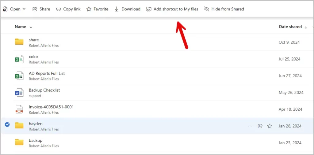 add shortcut to my files