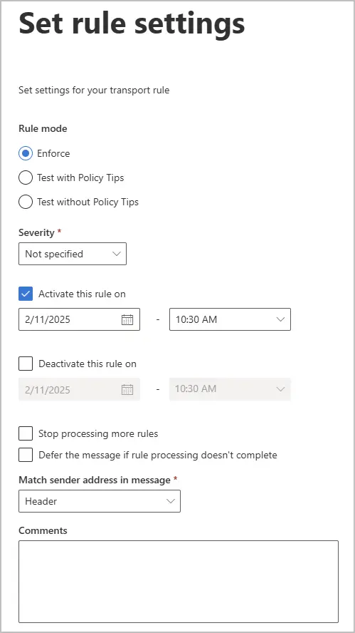 set rule settings