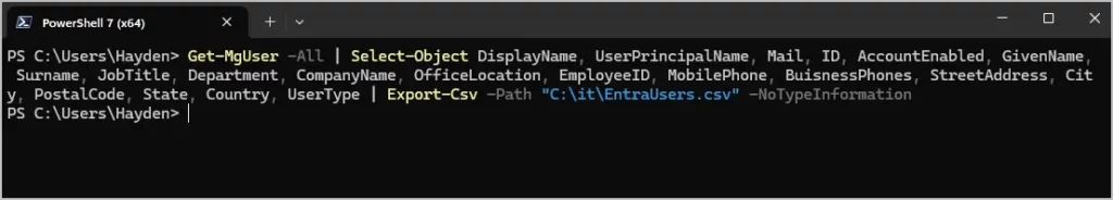 export entra users with powershell