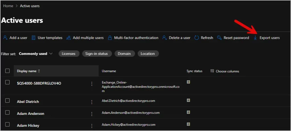 export entra users