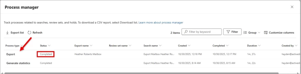 click export job
