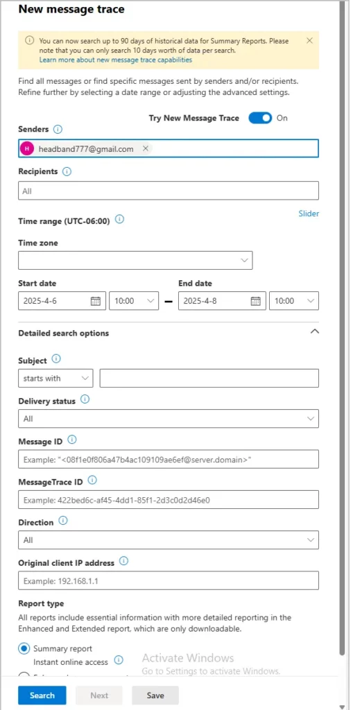 new message trace