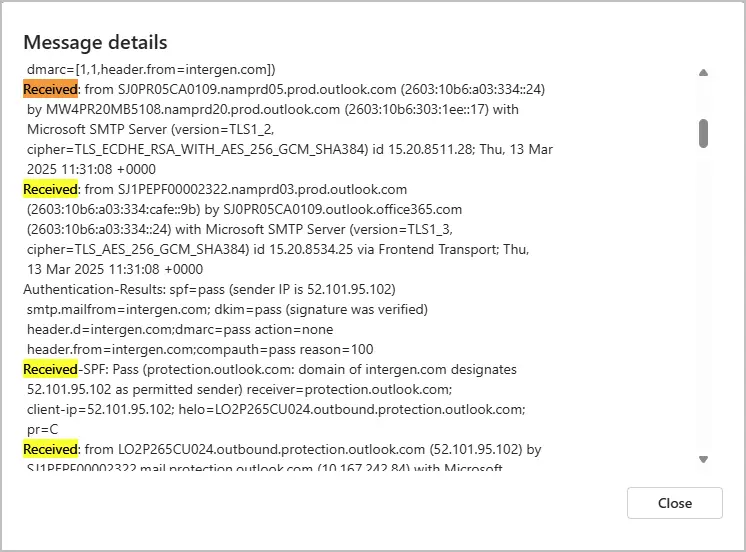 received message header