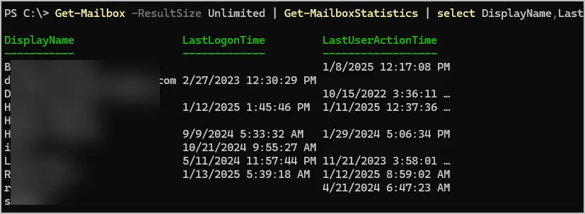 get mailbox lastlogntime