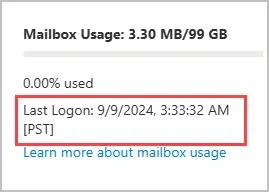 mailbox usage last logon