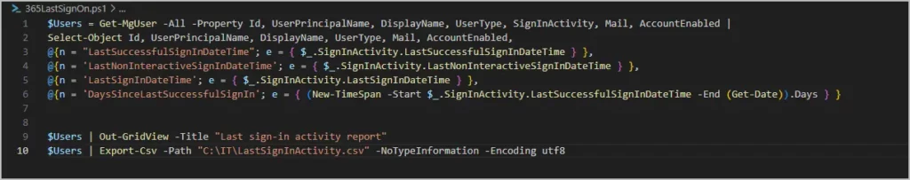 get all 365 users last sign in date with powershell