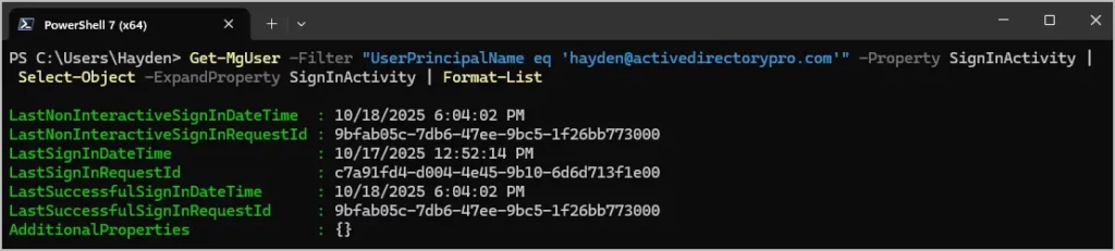 get single user last sign in with powershell