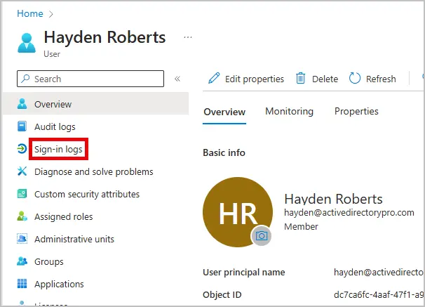 select sign-in logs