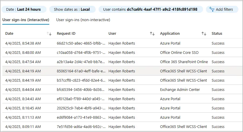 view sign in logs for user