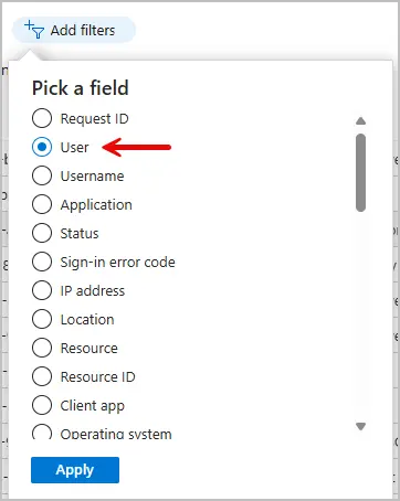 filter sign in by user