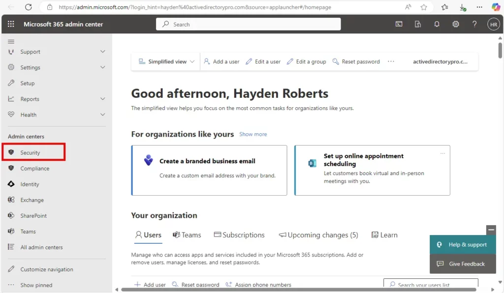 365 admin center