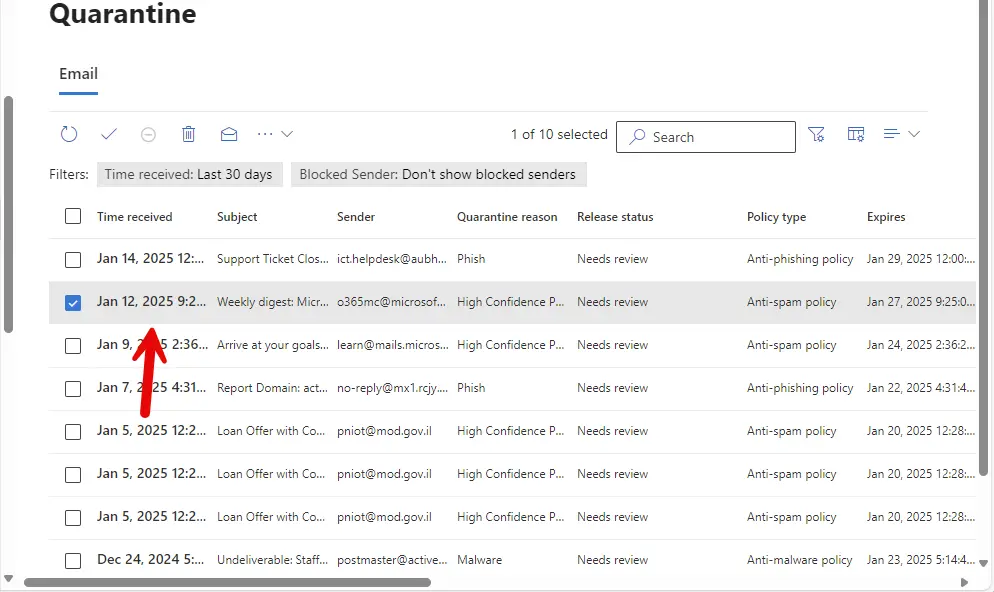 Preview Quarantined Emails