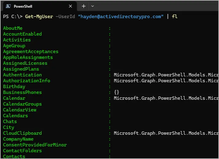 get all entra id user properties