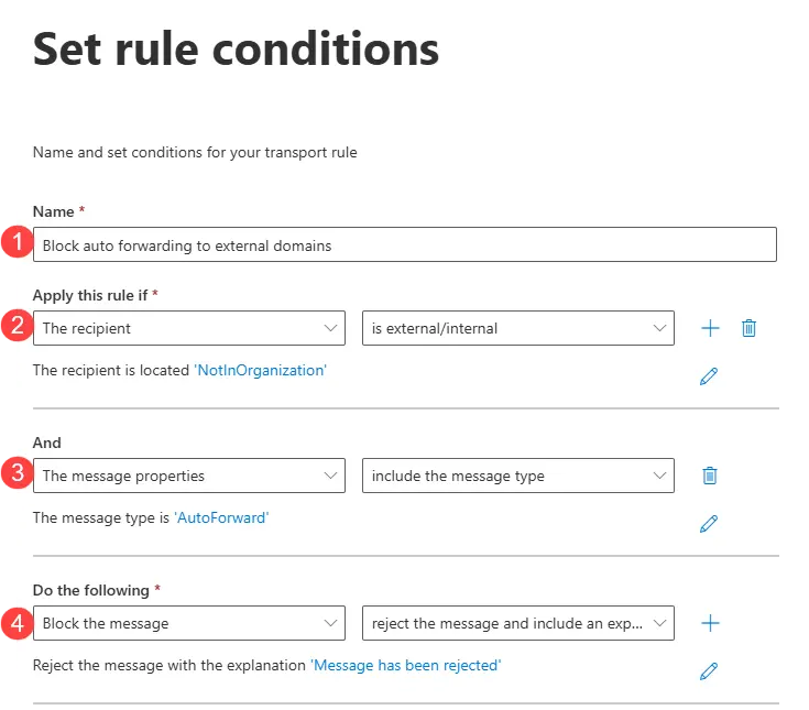 mail flow rule settings